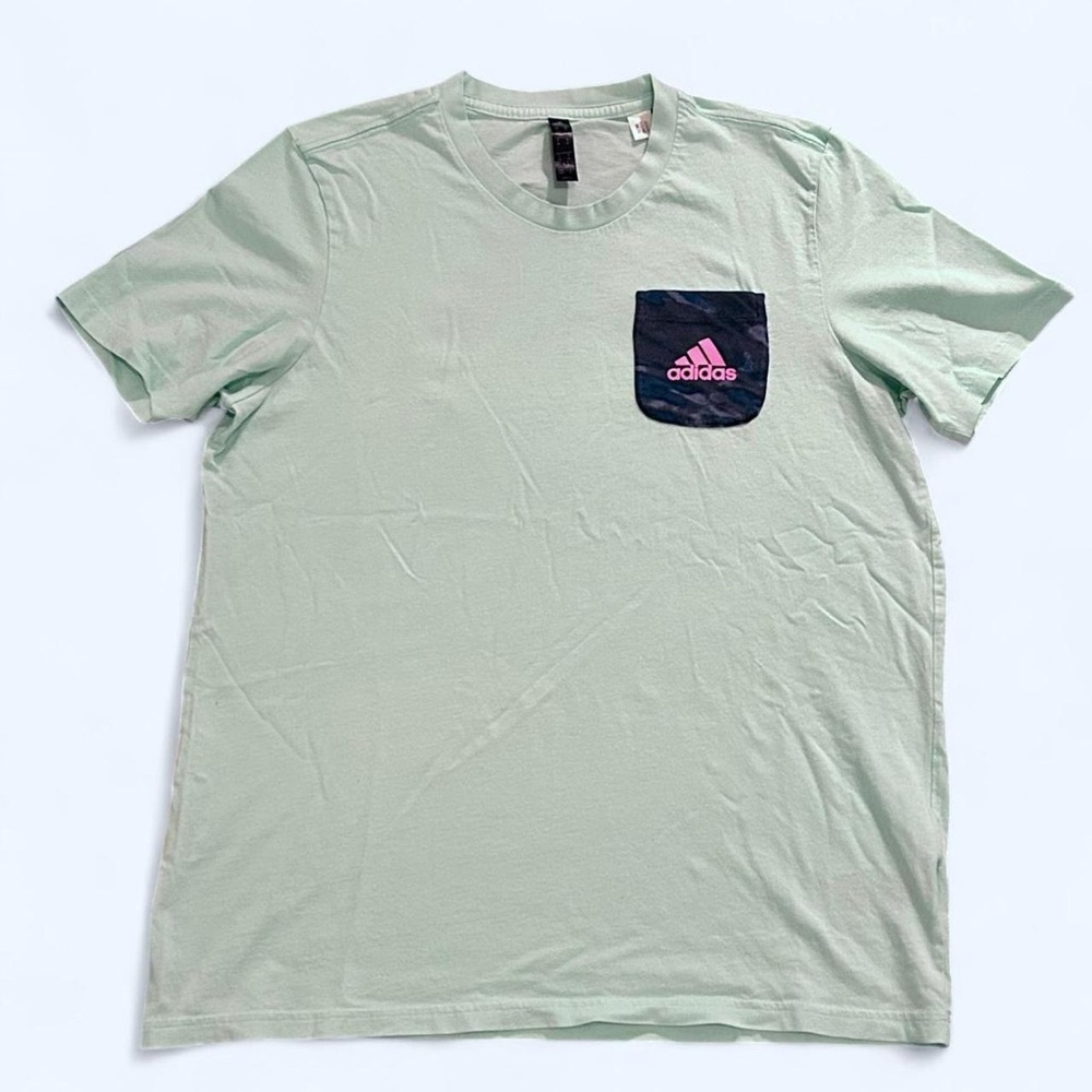 Adidas Men's Light Green Tee with Dark Pocket